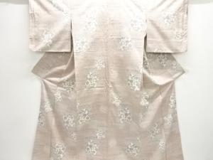 アンティーク　色紙に花古典柄織出し手織り節紬着物